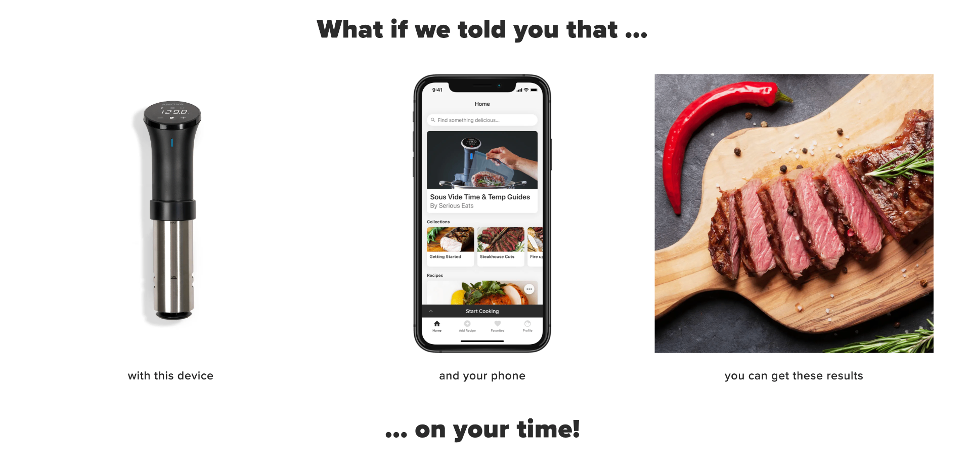 Connected app + device experience: guided cooking on your time.